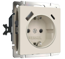 Розетка с заземлением, шторками и USB тип A+C (айвори матовый) W1171762