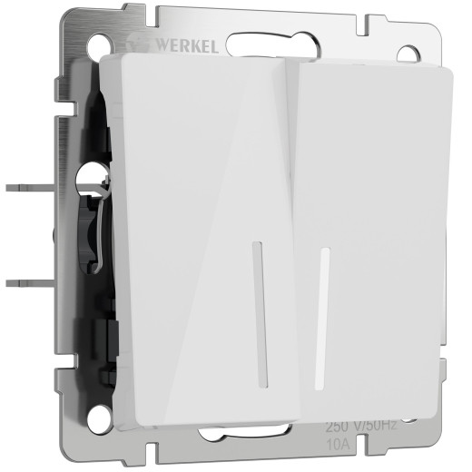 Выключатель двухклавишный проходной с подсветкой (белый акрил) W1122141