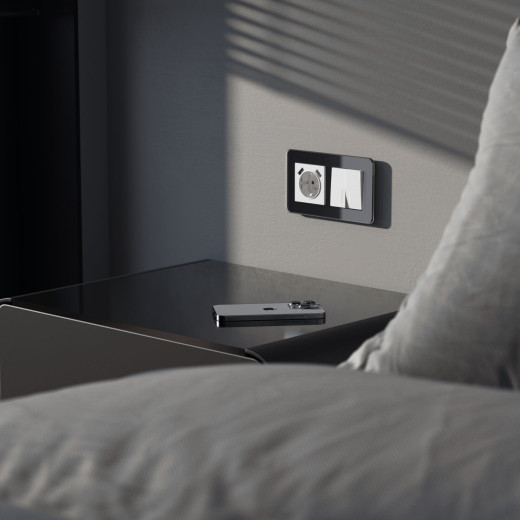 Выключатель двухклавишный проходной с подсветкой (белый акрил) W1122141