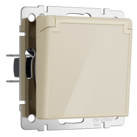 Розетка влагозащ. с зазем. с защит. крышкой и шторками (айвори акрил) W1171243
