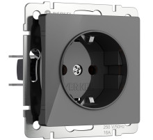 Розетка с заземлением и шторками (графит акрил) W1171144