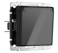 Розетка влагозащ. с зазем. с защит. крышкой и шторками (черный акрил) W1171248