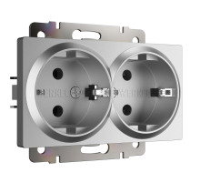 Розетка двойная с заземлением (серебряный матовый) W1172065
