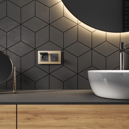 Розетка влагозащ. с зазем. с защит. крышкой и шторками N (графит матовый) W1171264