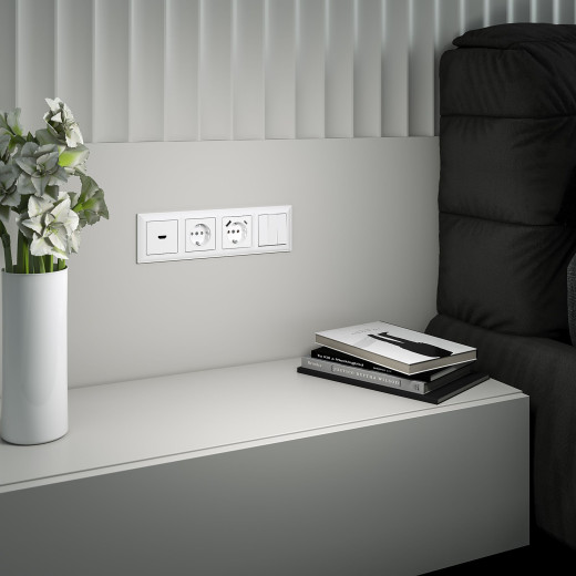 Розетка с заземлением, шторками и USB тип A+C (белый) W1171701