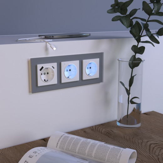 Розетка с заземлением, шторками и USB тип A+C (белый) W1171701