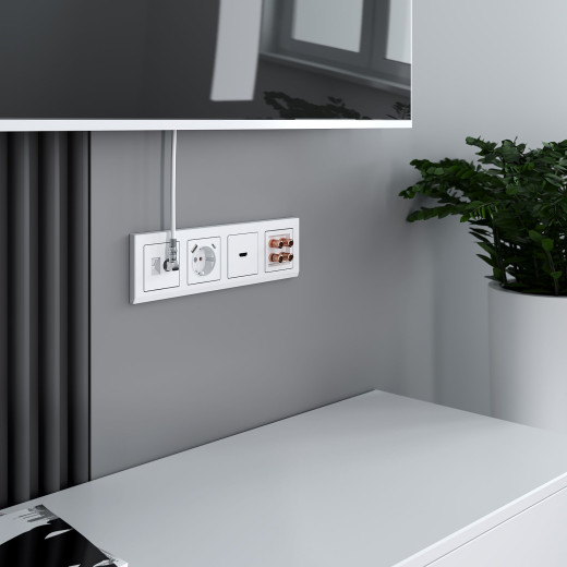 Розетка с заземлением, шторками и USB тип A+C (белый) W1171701