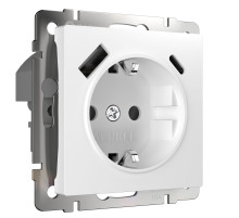 Розетка с заземлением, шторками и USB тип A+C (белый) W1171701