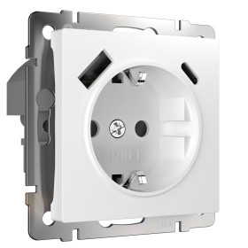 Розетка с заземлением, шторками и USB тип A+C (белый) W1171701