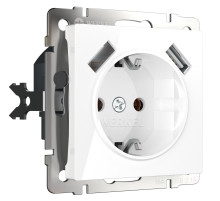 Розетка с заземлением, шторками и USBх2 (белая) W1171501