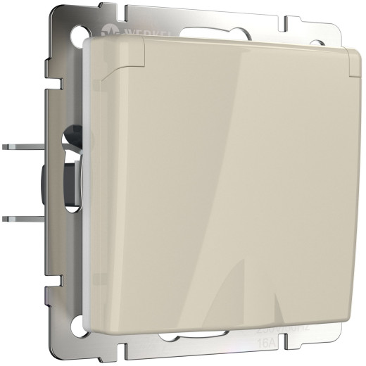 Розетка влагозащ. с зазем. с защит. крышкой и шторками слоновая кость W1171203