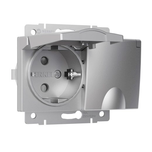 Розетка двойная влагозащ. с зазем. с защит. крышками и шторками серебряный W1172206