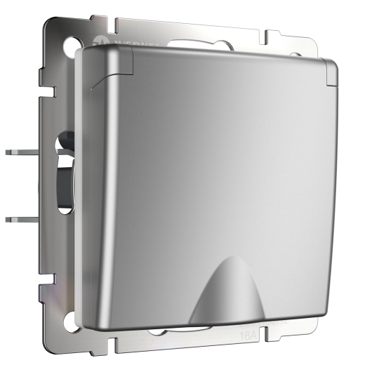 W1171206/ Розетка влагозащ. с зазем. с защит. крышкой и шторками (серебряный) W1171206