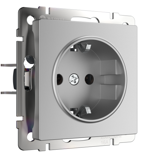 W1171106/ Розетка с заземлением и шторками (серебряный) W1171106