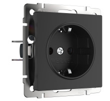 Розетка с заземлением, безвинтовой зажим (черный матовый) W1171308