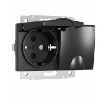 Розетка двойная влагозащ. с зазем. с защит. крышками и шторками (черный матовый) W1172208