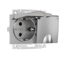 Розетка двойная влагозащ. с зазем. с защит. крышками и шторками (серебряный рифленый) W1172209