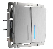 Выключатель двухклавишный проходной с подсветкой (cеребряный рифленый) W1122109