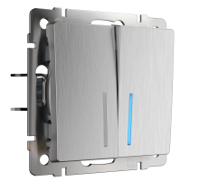 W1120109/ Выключатель двухклавишный с подсветкой (cеребряный рифленый) W1120109