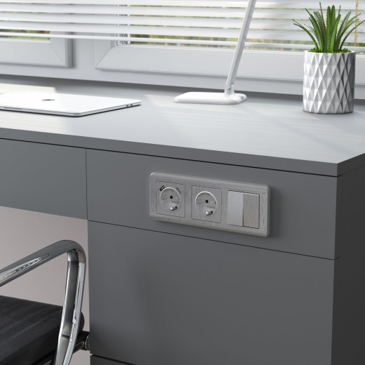 Выключатель двухклавишный проходной cеребряный рифленый W1122009