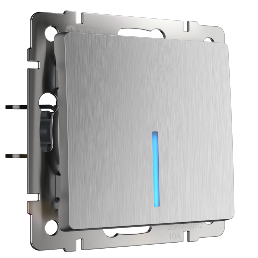 W1110109/ Выключатель одноклавишный с подсветкой (cеребряный рифленый) W1110109