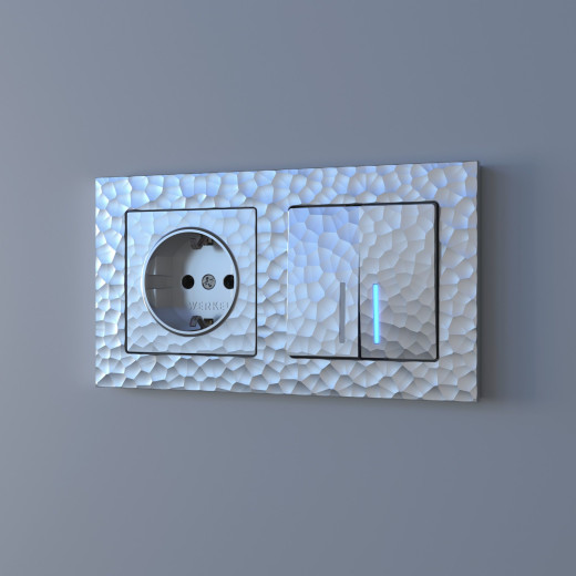 Выключатель двухклавишный проходной с подсветкой (Hammaer серебряный) W1222106