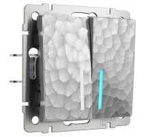 Выключатель двухклавишный проходной с подсветкой (Hammaer серебряный) W1222106