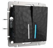 Выключатель двухклавишный с подсветкой (Hammar черный) W1220108