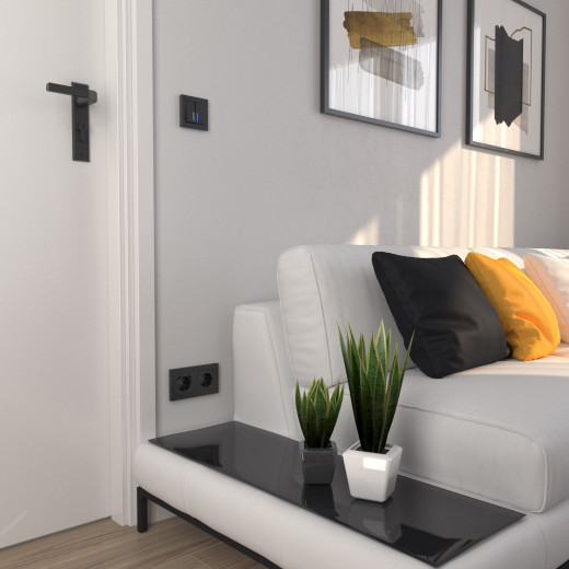 Выключатель двухклавишный с подсветкой (Hammar черный) W1220108