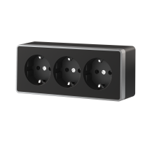 Розетка тройная с заземлением и шторками Gallant черный с серебром W5073134