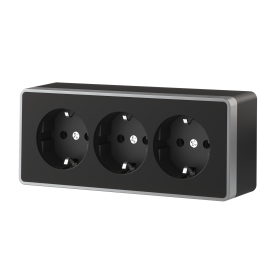 Розетка тройная с заземлением и шторками Gallant черный с серебром W5073134