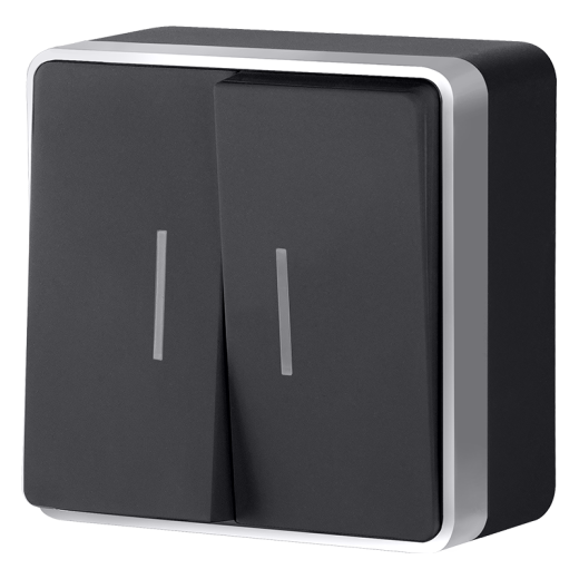 Выключатель двухклавишный с подсветкой Gallant черный с серебром W5020134 W5020134