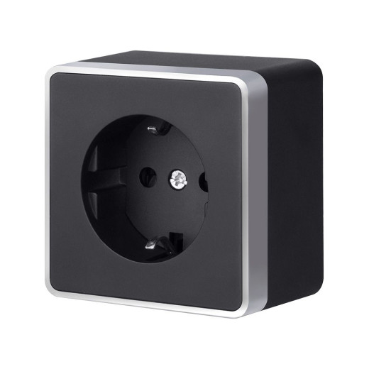 Розетка с заземлением и шторками Gallant черный с серебром W5071134 W5071134