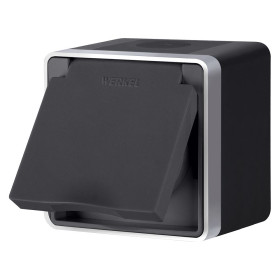 Розетка влагозащ. с зазем. с защит. крышкой и шторками Gallant черный с серебром W5071234 W5071234