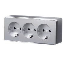 Розетка тройная с заземлением и шторками Gallant серебряный W5073106