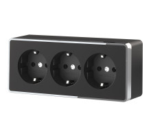 Розетка тройная с заземлением и шторками Gallant черный/хром W5073135