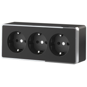 Розетка тройная с заземлением и шторками Gallant черный/хром W5073135