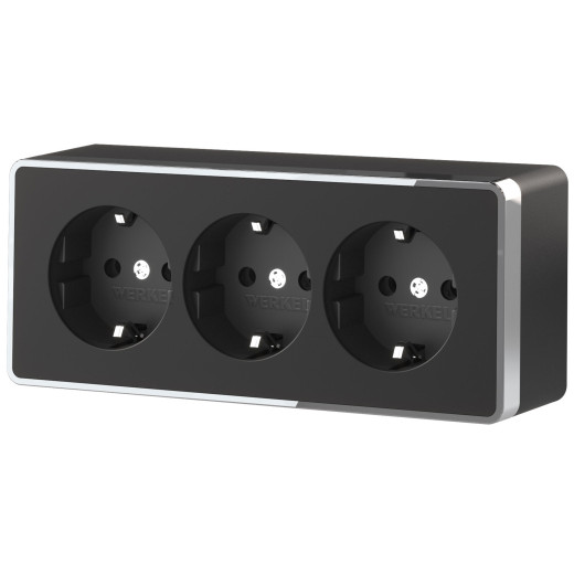 Розетка тройная с заземлением и шторками Gallant черный/хром W5073135