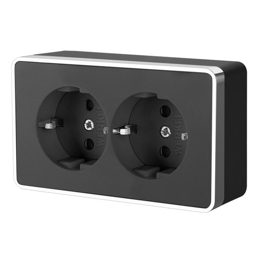 Розетка двойная с заземлением Gallant черный/хром W5072135