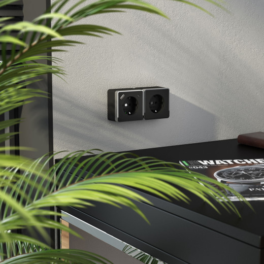 Розетка с заземлением, шторками и USB тип A+C Gallant чёрный хром W5071735