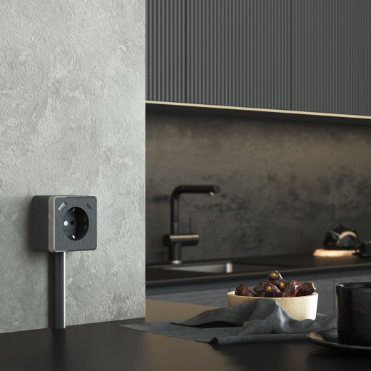 Розетка с заземлением, шторками и USB тип A+C Gallant графит рифленый W5071704