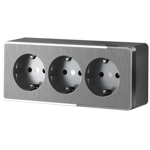 Розетка тройная с заземлением и шторками Gallant графит рифленый W5073104