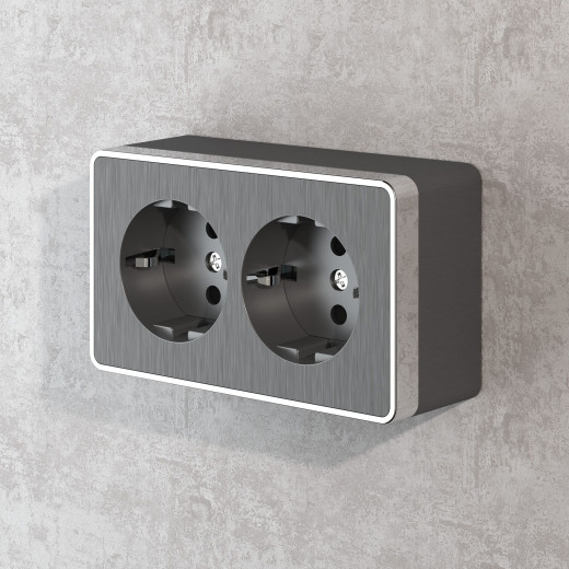 Розетка двойная с заземлением Gallant графит рифленый W5072104