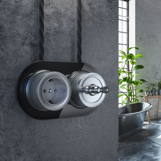 Розетка с заземлением матовый хром ретро WL19-10-01